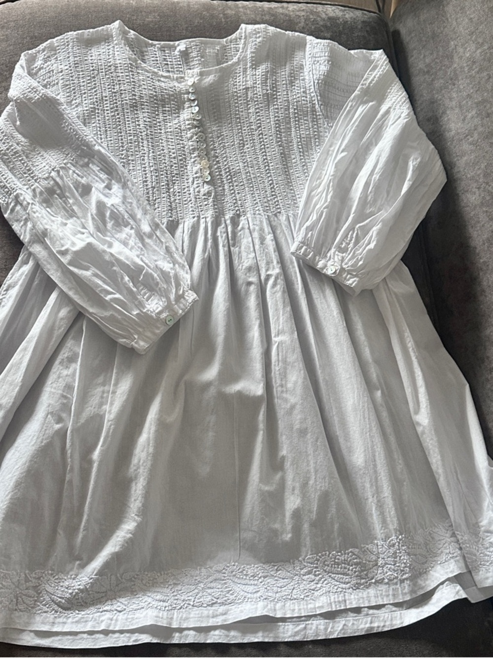 Women’s Cotton White Hand Embroidered India Long-Sleeve Tunic Mini Dress
